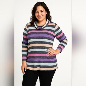 Lane Bryant Striped Cowl Neck Long Sleeve Top Size 10/12 | Plus Size Casual Chic